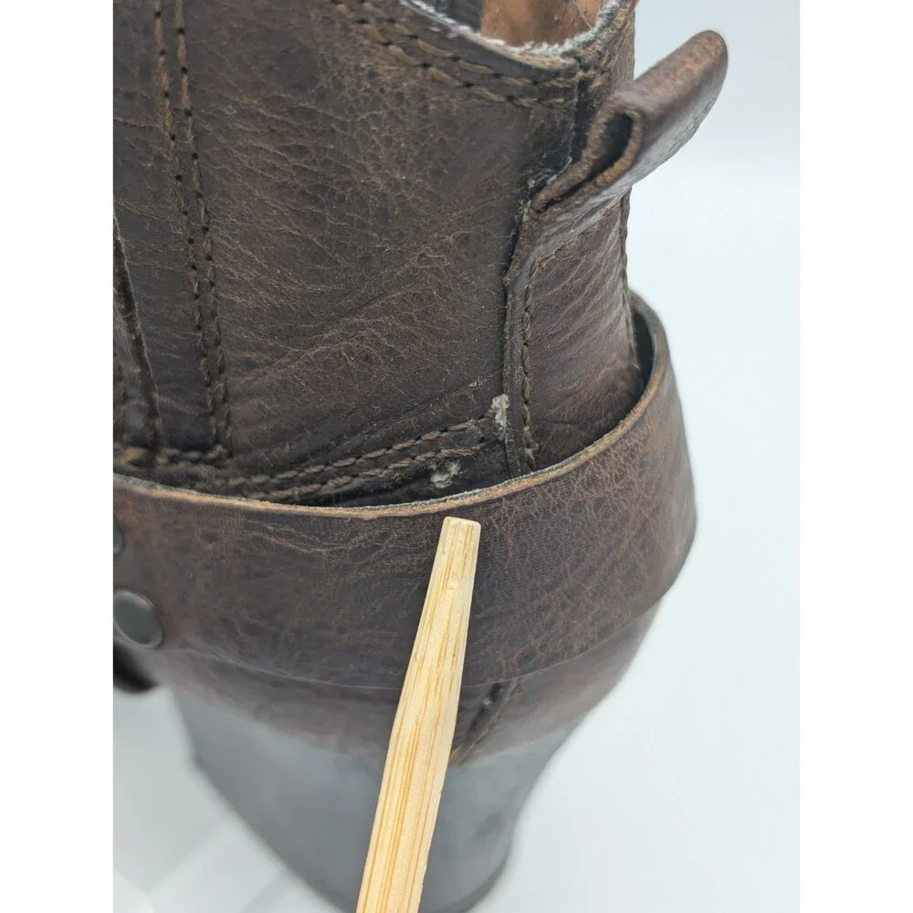B.O.C Ankle Boots Women 8 Brown Leather Harness Block Heel Ring Buckle Strap
